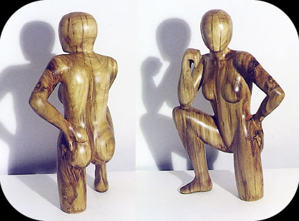 Distracted - eucalyptus figurative sculpture by Christopher Rebele