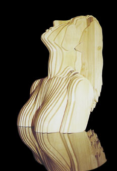 Ecstasy Figure, wood plank sculpture by Christopher Rebele