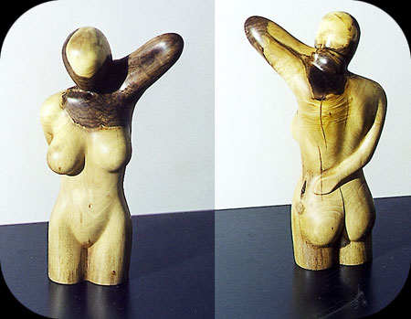 Morning Stretch - walnut figurative sculpture by Christopher Rebele